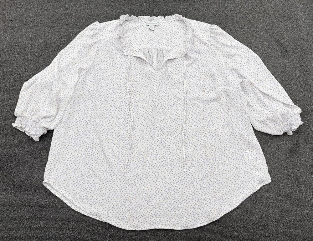 Carolina Belle Women’s Blouse 3/4 Sleeve Ruffled White Polka Dot Size 2X